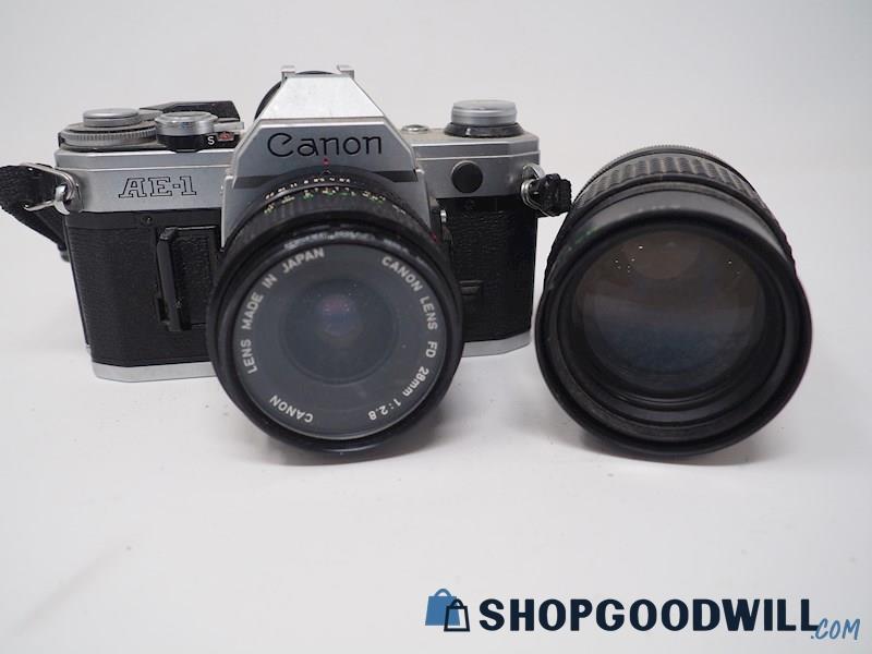 Canon AE-1 SLR Film Camera w/Canon FD 28mm Lens & More