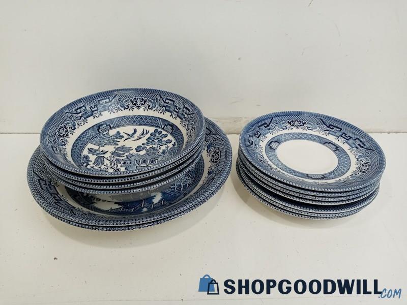 13pc Churchill Blue Willow Plates Bowls Kitchen Home Blue White