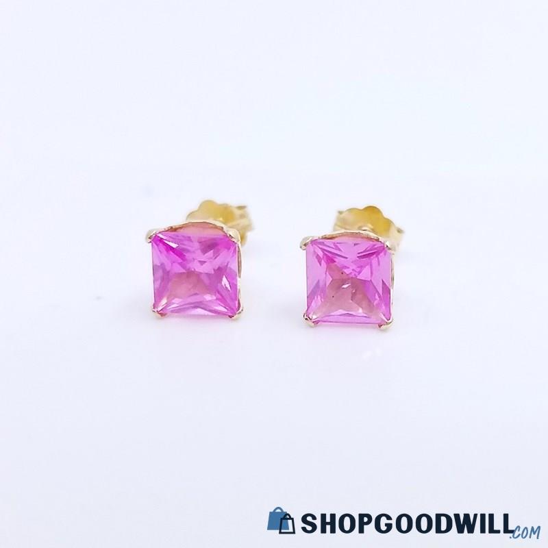 10K Synthetic Pink Sapphire Stud Earrings 0.66 Grams