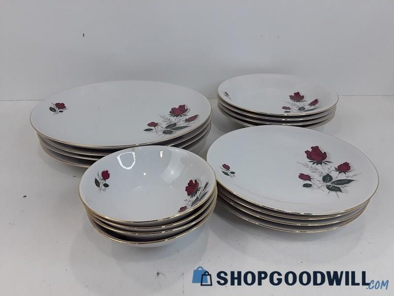 Vintage Mitterteich 16pc Rose Dinnerware Plates & Bowl Set 