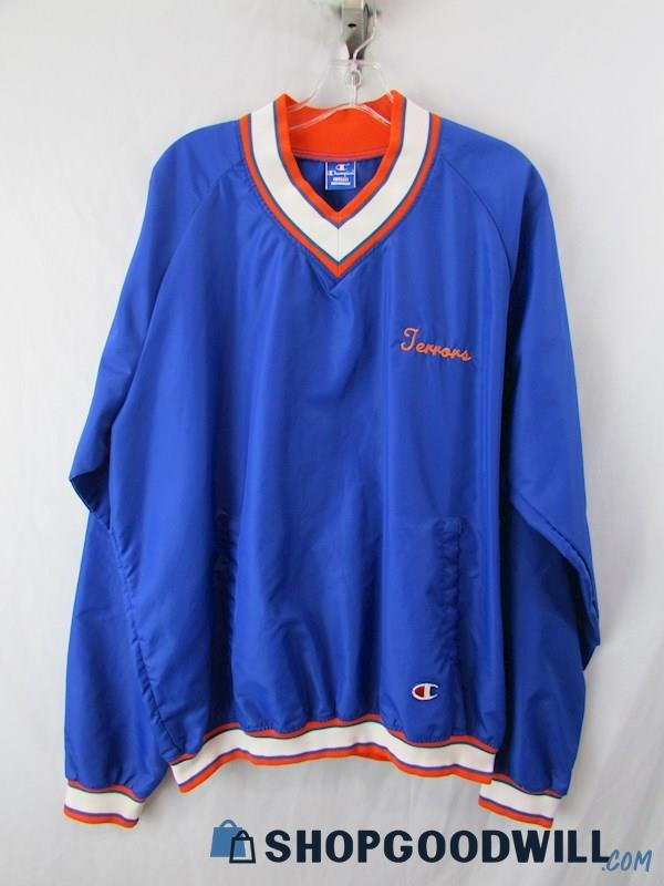 Champion Blue/Orange Embroidered Pullover Windbreaker Jacket SZ XL