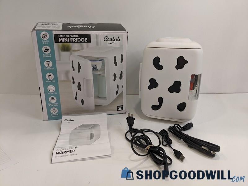 IOB Cooluli Classic 4L Portable Thermoelectric Mini Fridge Cow Print (TESTED)