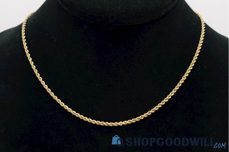 10K YG 2.0mm. Wide Hollow Rope Chain Necklace 18