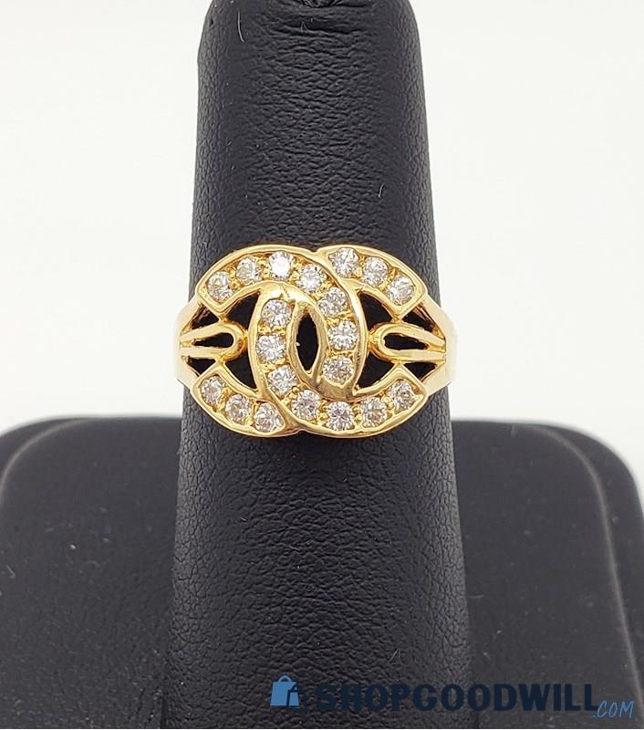 18K Yellow Gold Designer Inspired Cubic Zirconia Ring 3.54 grams Size 5