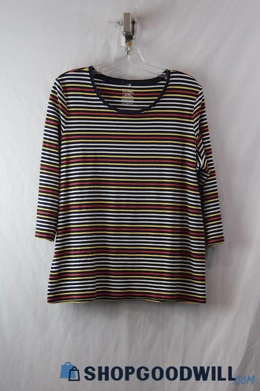 L.L. Bean Women's Navy/White Stripe Quarter Sleeve Shirt SZ XL