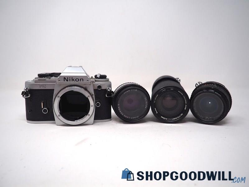 Nikon FG SLR Film Camera w/Nikon Series E 50mm Lens & More