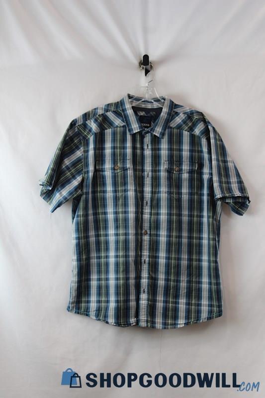 Prana Men's Blue/Green Plaid Short Sleeve Button Down Shirt sz XXL