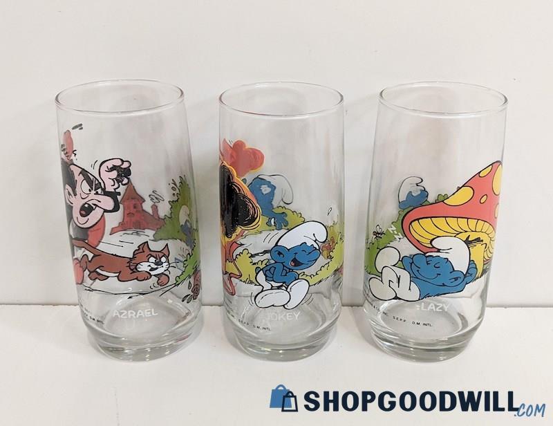 Set of 3 Peyo Smurf Graphic Print Collectible Glassware