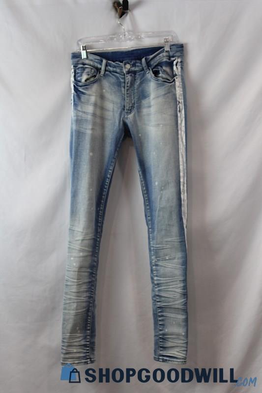 MNML Women's Blue/White Striped Paint Splatter Skinny Ankle Jean SZ 31