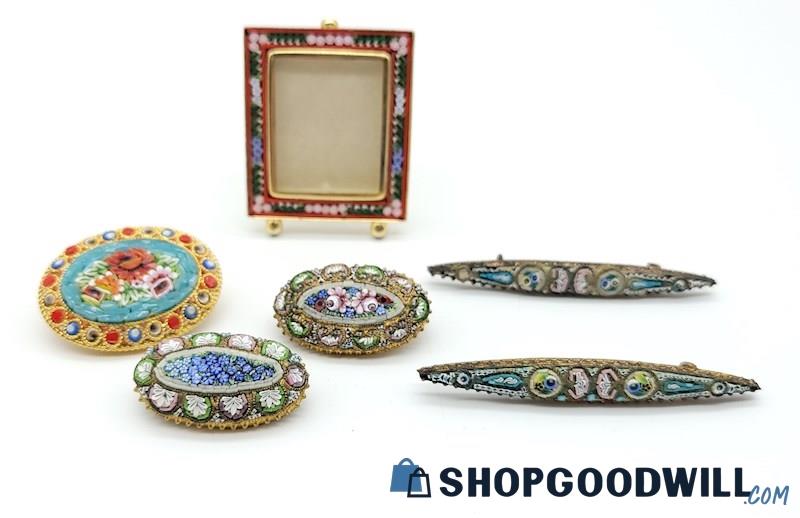 Vintage Micro Mosaic Brooches & Picture Frame