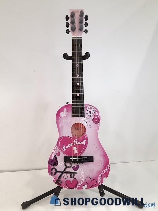 First Act Discovery FG3717 Youth Child Pink Hearts Love Rock Acoustic Guitar