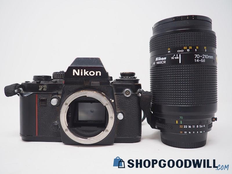 Nikon F3 SLR Film Camera w/Nikon AF Nikkor 70-210mm f/4-5.6 Lens