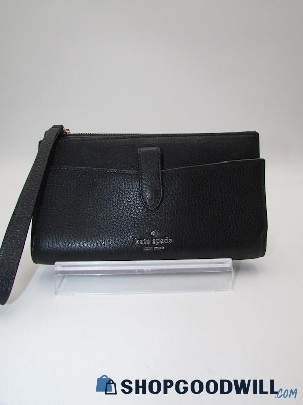Kate Spade Leila Black Pebble Leather Medium Phone Wristlet Handbag Purse