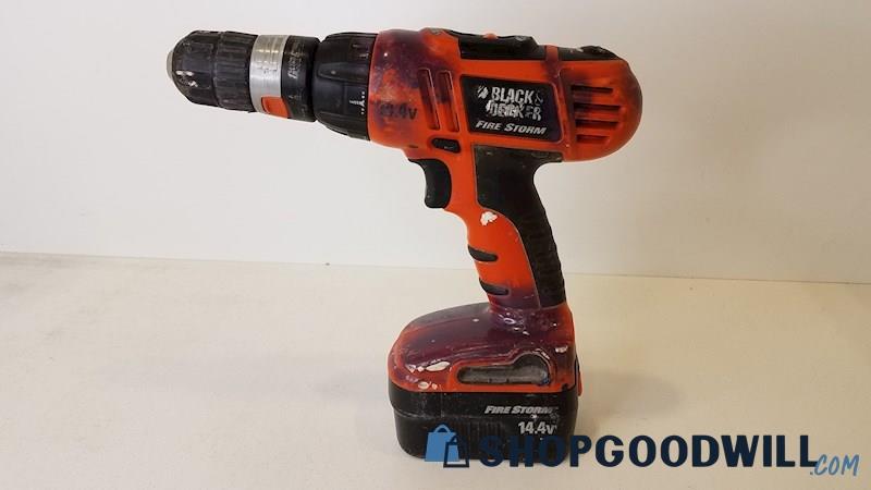 Black Decker Fire Storm 14.4V Cordless Drill Type 2 FSD142 UNTESTED Red/Black