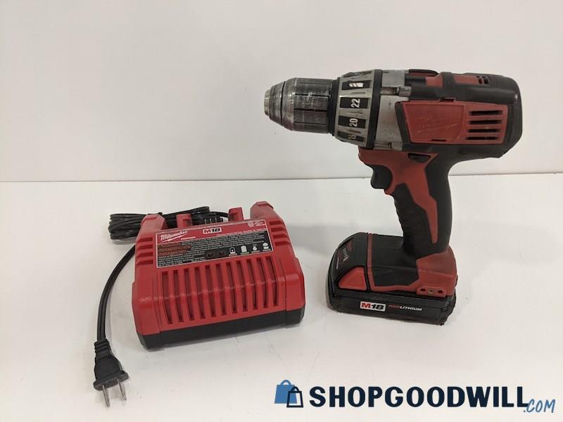 Milwaukee M18 Red Lithium-Ion Cordless 18-Volt 2601-30 Compact Drill w/ Battery