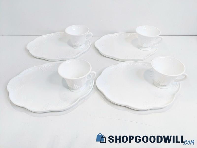 A) 8pc Milk Glass Grape Harvest Embossed Snack Tray Set