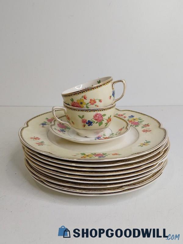 12pc Johnson Bros Bread Plates W/ Flower Design Creme Colored Teacups & Saucers