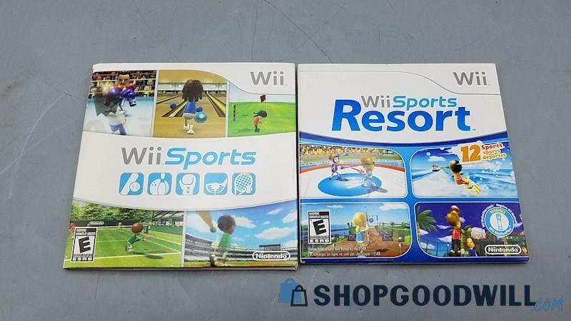  A) Wii Sports & Wii Sports Resort Games w/ Sleeves For Nintendo Wii