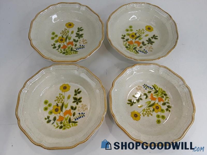 Mikasa Garden Club Yellow Floral Speckled Dinnerware 4pc Bowls 