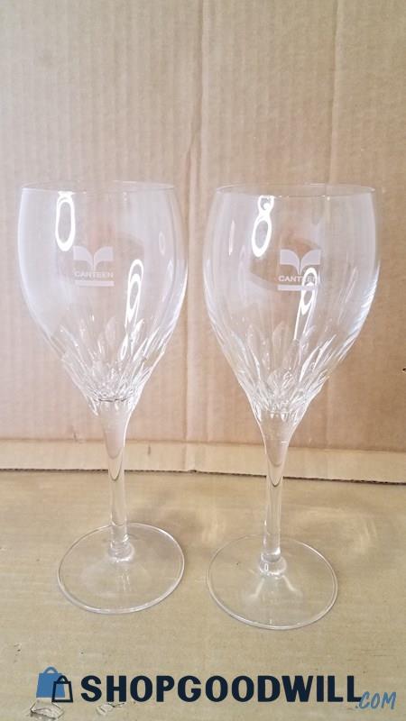Pair Canteen Clear Cut Glass/Crystal Wineglasses/Water Goblets Approx 8.5