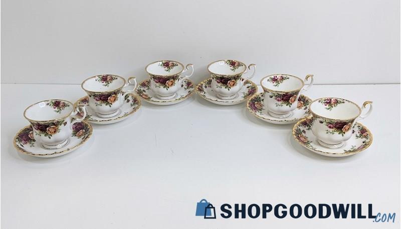 B) 12pc Royal Albert Bone China Old Country Roses Tea Cups + Saucer Plates