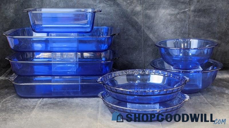 8pcs PYREX Cobalt Blue Glass Mixing Bowl & Baking Dish Lot