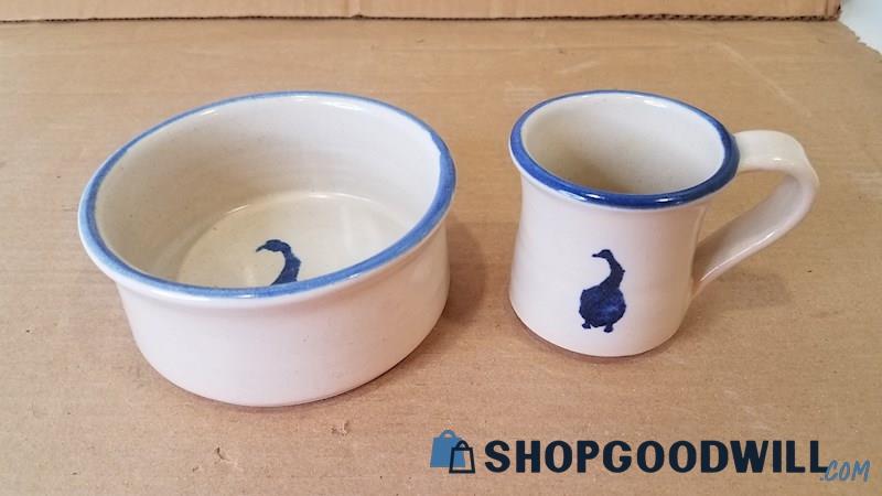 2pc Mallery Beige/Blue Geese Bowl Mug/Cup Ceramic Approx 4.5
