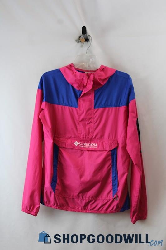 Columbia Women's Pink/Blue Windbreaker 1/4 Zip Pullover Jacket SZ XL