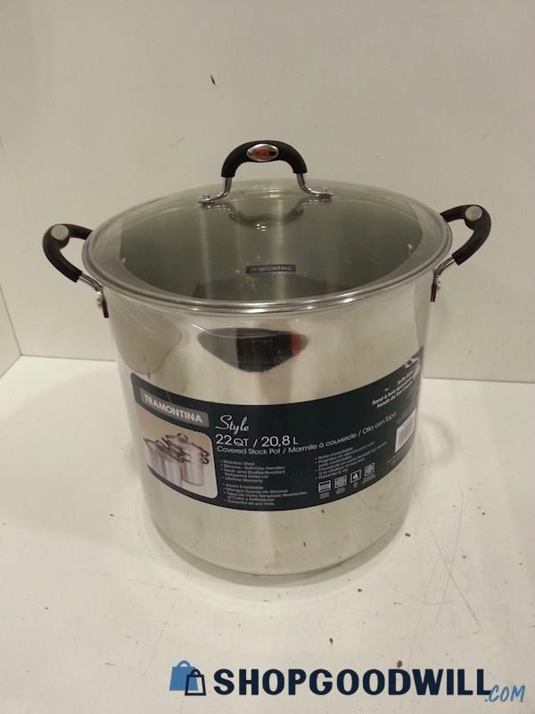 Tramontina Style Covered Stock Pot 22 Qt Stainless Steel