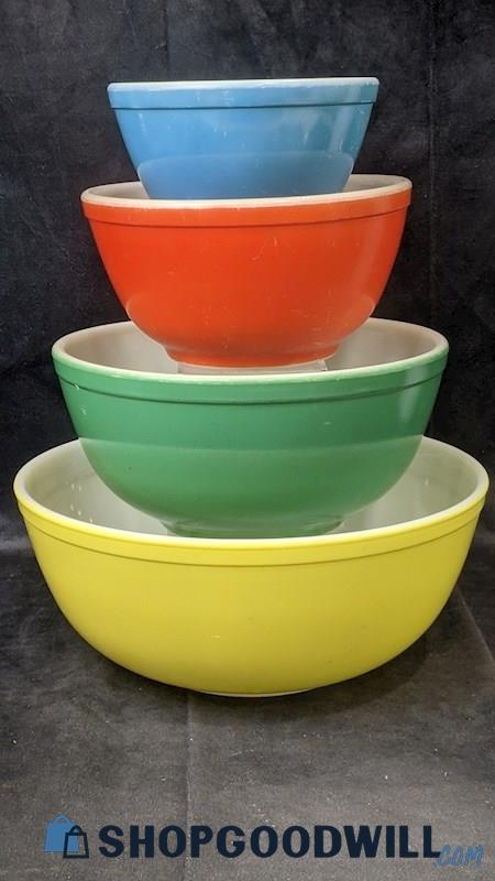 4pcs PYREX Primary Colors Nesting Mixing Bowls Complete Set