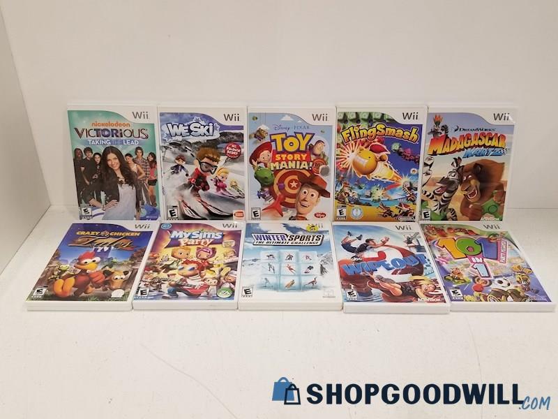 10pc Lot Nintendo Wii Games Toy Story Mania!, My Sims Party, Wipe Out & More 