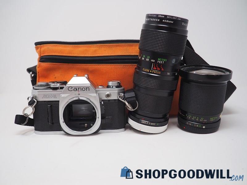 Canon AE-1 SLR Film Camera w/Vivitar 28-105mm & 58mm Lens