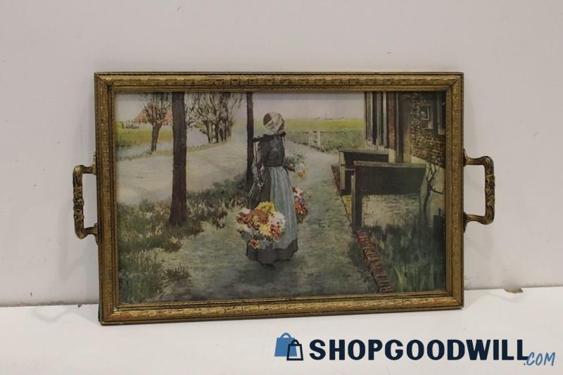 Vintage 'Flower Girl in Holland' George Hitchcock Print Under-Glass Serving Tray