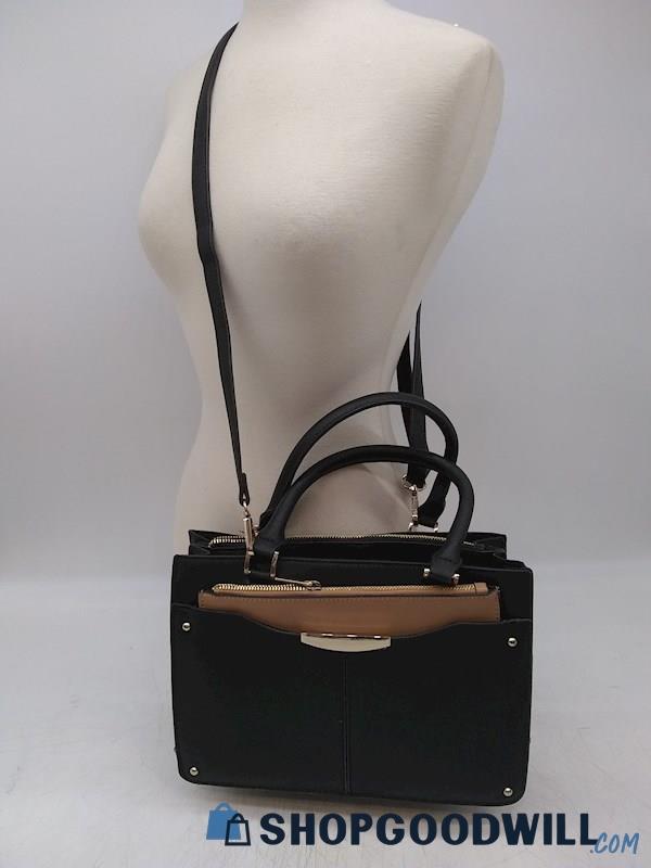 Ann Taylor Pochette Black Faux Leather Satchel Crossbody Handbag Purse 