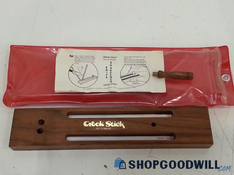 Crock Stick Knife Sharpener Set W/Wood Base/Storage 