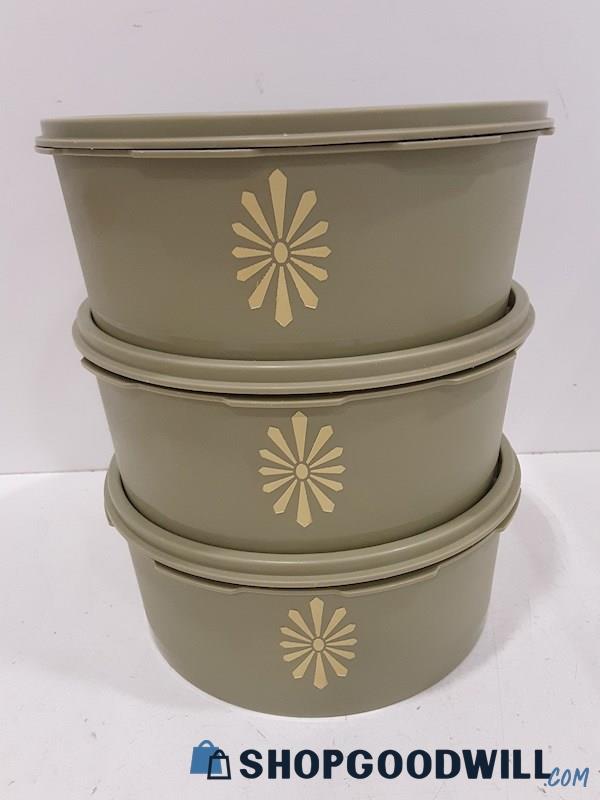 Vtg Tupperware Avocado Green Round Containers & Ivory container