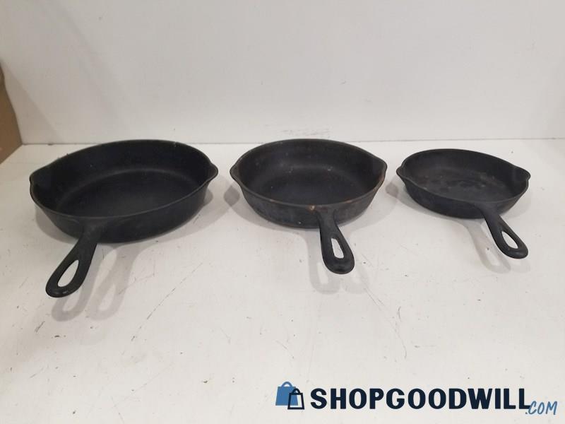 3PCS Griswold Cast Iron Pan Skillet Cookware Black 