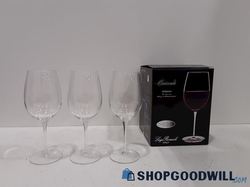 3 PC Luigi Bormioli Crescendo Wine Bordeaux Glasses Lead Free Crystal IOB