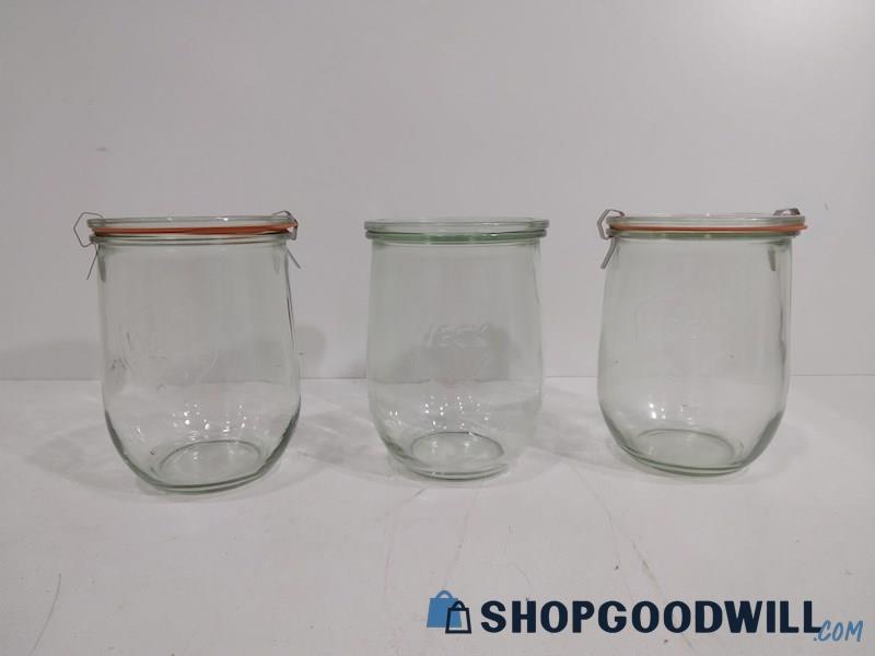 3PCS Vintage Weck Rundrand Clear Glass Canning Jelly Jar W/ Lids Cookie Candy