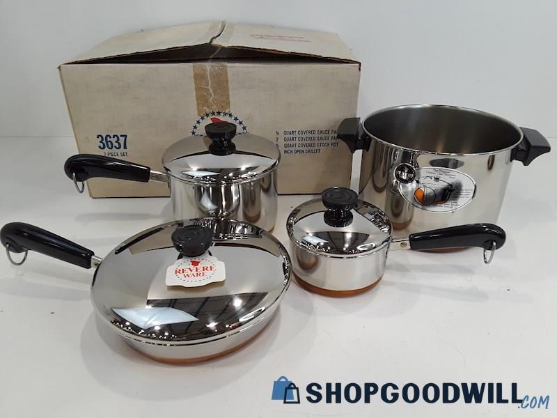 Revere Ware Copper Clad Stainless Steel 7-Piece Set Cookware IOB 