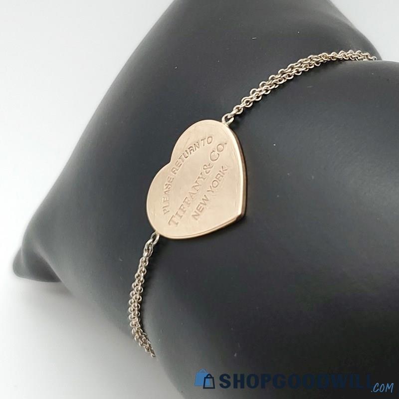 .925 / Rubedo Metal TIFFANY & CO. 2-Tone Heart Bracelet 3.00 Grams