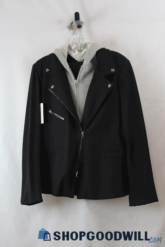 NWT Evereve Women's Black/Gray Blazer Hoodie Combination Jacket SZ L