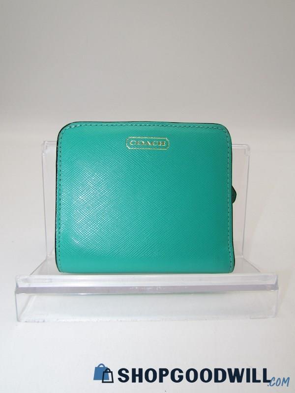 Coach Mini Kelly Green Cross Grain Leather Bi-Fold Wallet Handbag Purse