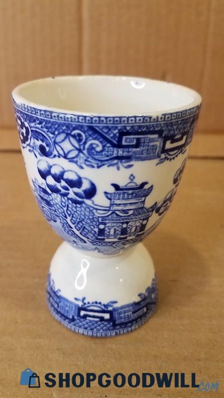 Blue Willow Double Egg Cup Porcelain Asian-Inspired Approx 3.5