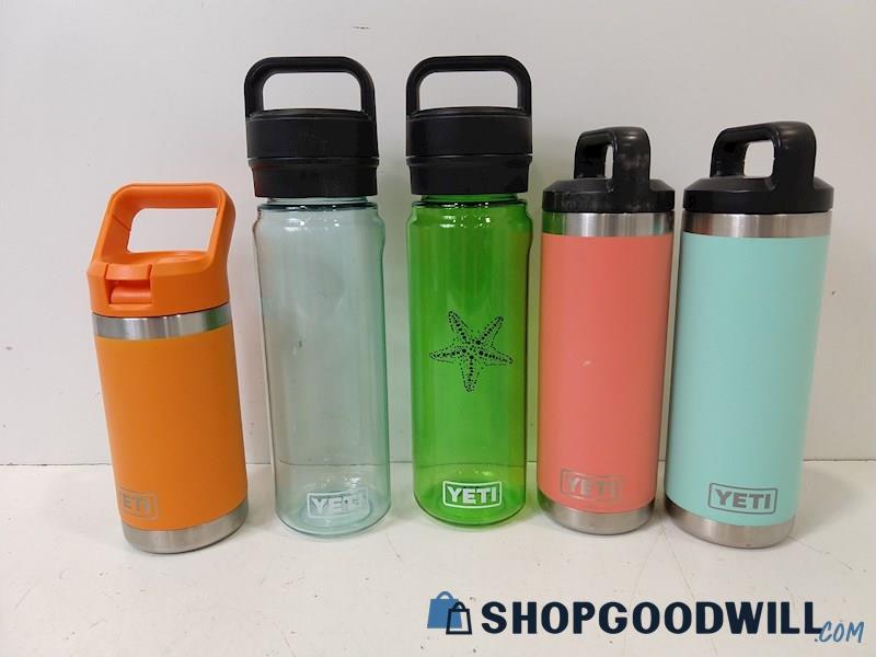 ID14 5pc Yeti Water Bottles/Flasks Metal/Plastic Green Blue Pink Orange Starfish