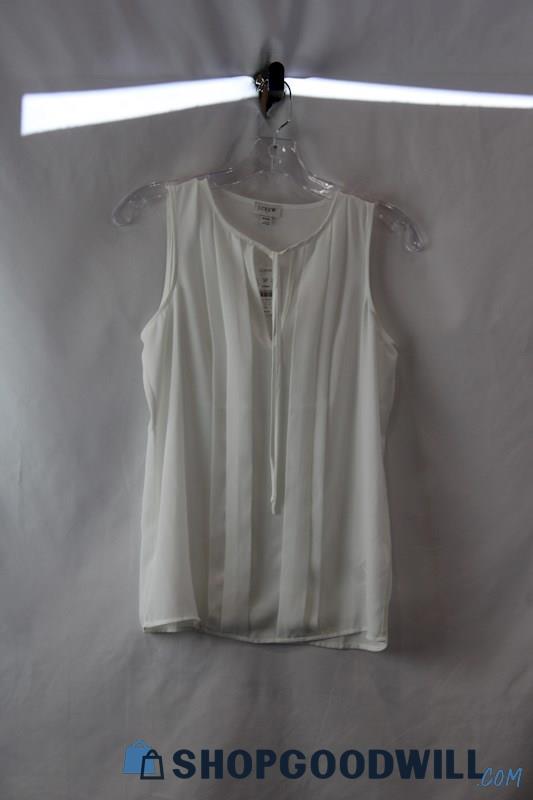 NWT J Crew Women's White Sheer Tie Neck Pleated Tank Top SZ XXS