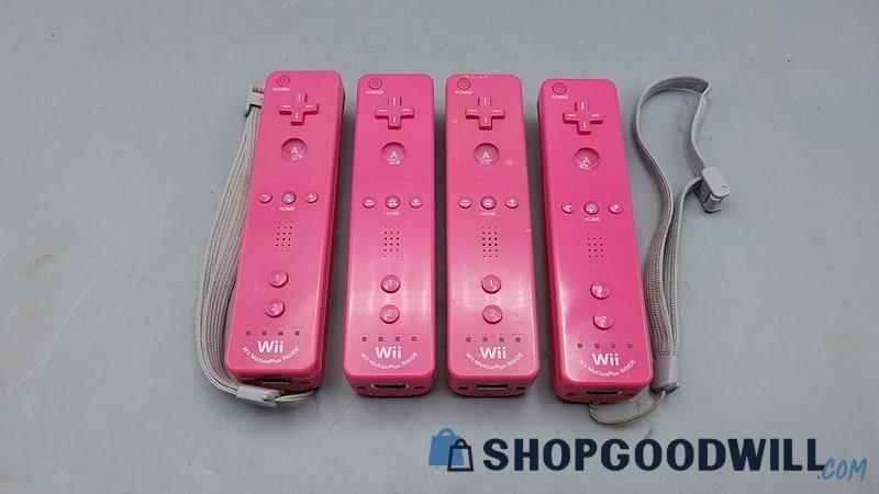 4 Pink Nintendo Wii Remote Plus Controllers Wiimotes w/ MotionPlus - Powers On