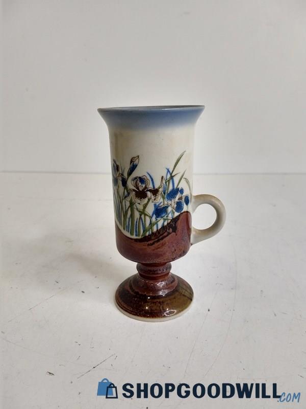 Appears To Be Otagiri Mug Cup Iris Flowers Japan Footed Pedestal Hand Crafted