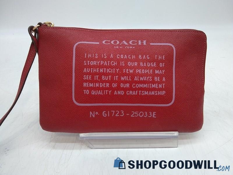 Coach Dark Red Pebbled Leather Wristlet Handbag Purse