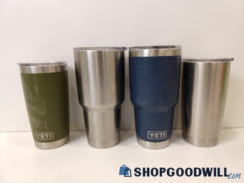 ID13 4pc Yeti Lidded Tumblers/Mugs Grey/Blue/Green Metal Drinkware Portable 